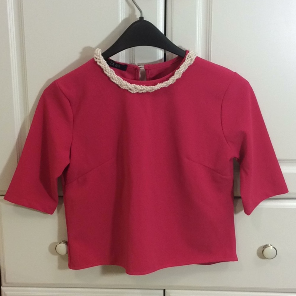 Zara hot pink pear collar crop top